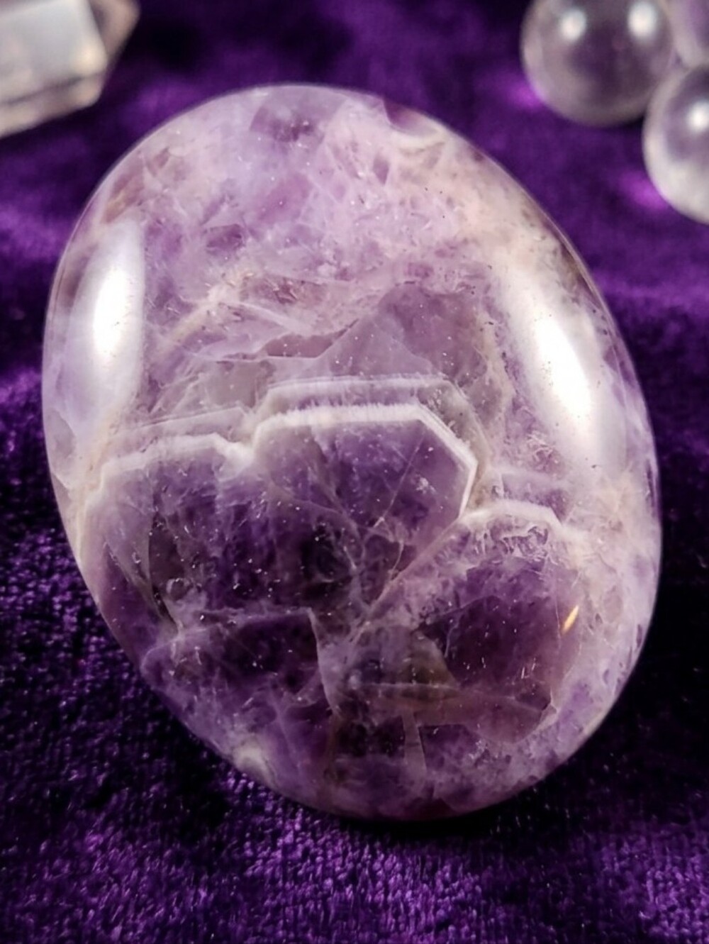 Polished Dream Amethyst Palm Stone - Crystal